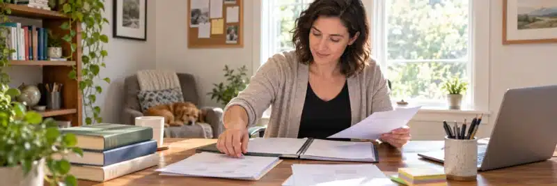 Person preparing materials before a tutoring session