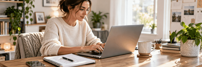 Person writing content as part of an affiliate marketing strategy