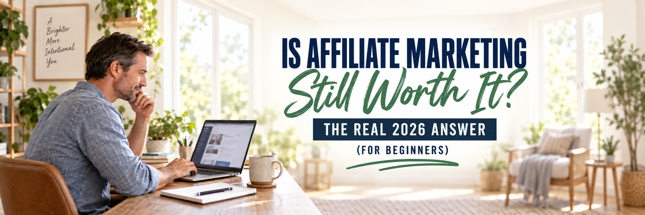 Person researching whether affiliate marketing still worth it in 2026 on a laptop