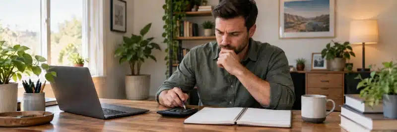 Person calculating an estimated affiliate marketing revenue figure