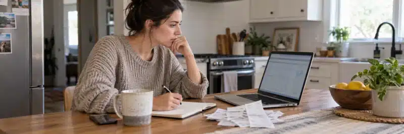 Person reviewing business costs and expenses for an affiliate marketing site
